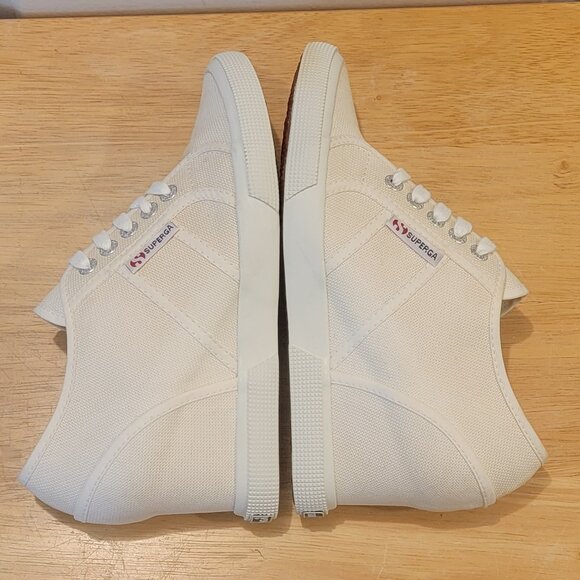 Size 37 (6.5) SUPERGA Ivory Hidden Wedge Sneakers. Never Worn. - Picture 3 of 10